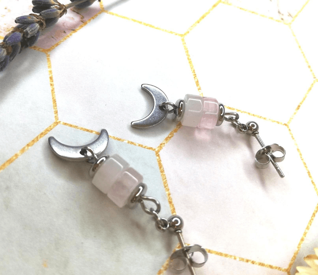 Boucles d'oreilles Luna Ora quartz rose