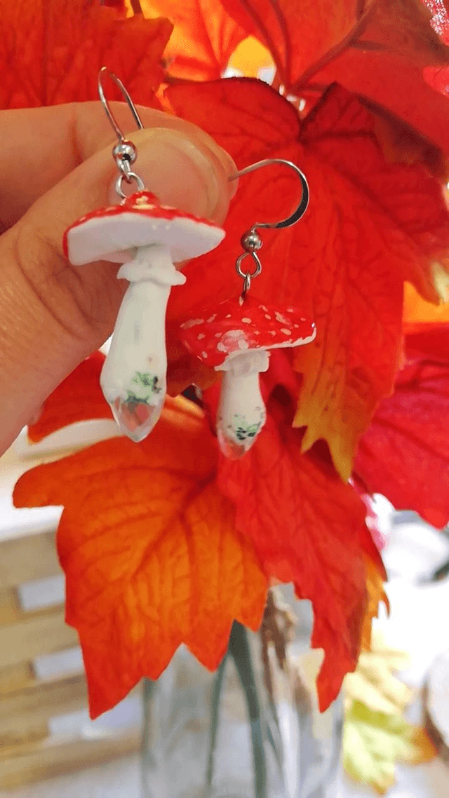 Boucles d'oreilles champignon cristal magique 