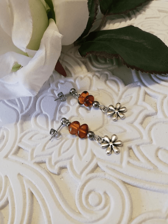 Boucles D'oreilles Ambre petite fleur