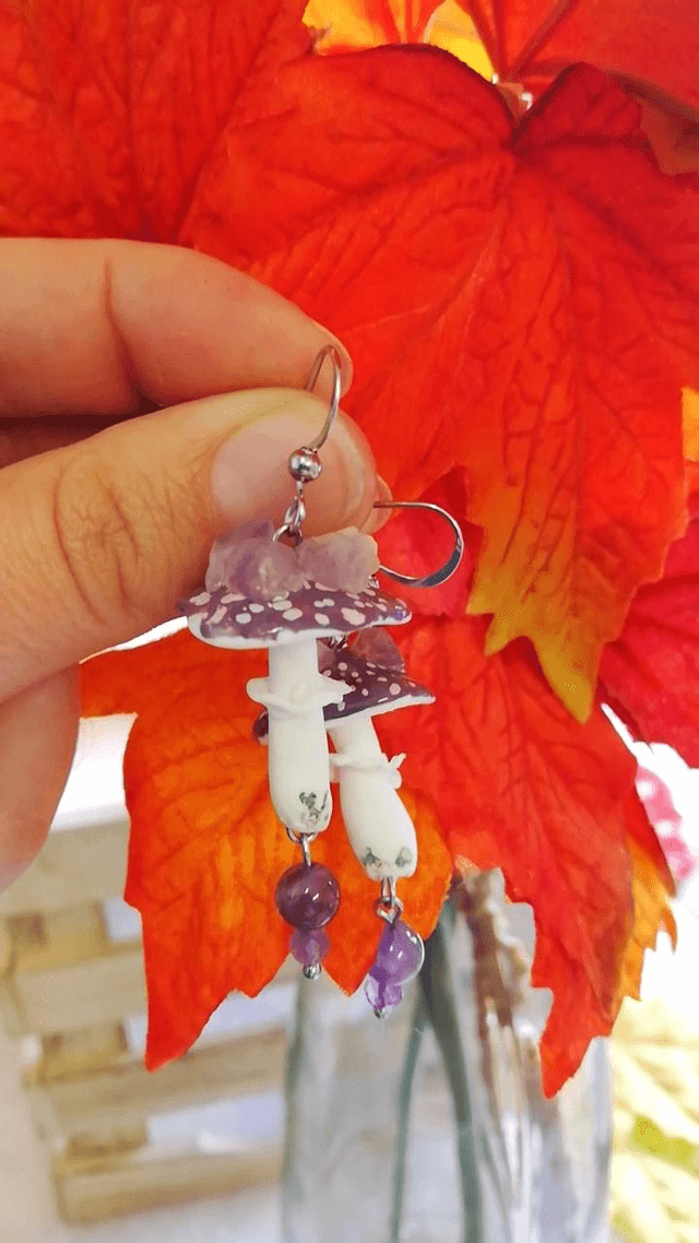 Boucles D'oreilles champignon gouttes mystique