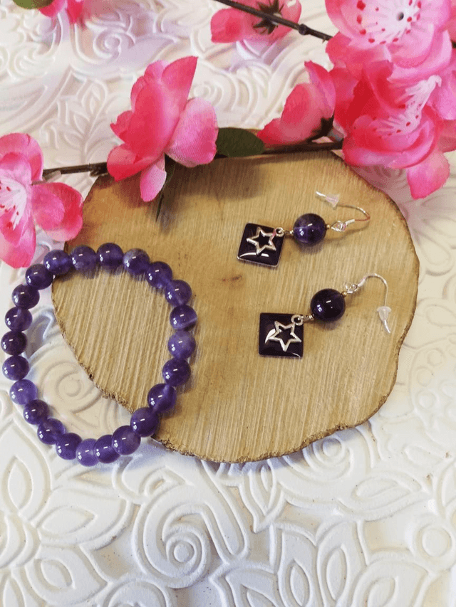 Boucles d'oreilles améthyste étoilé 
