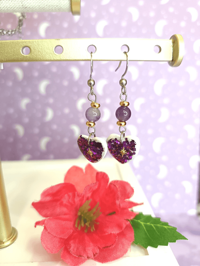 Boucles d'oreilles cœur améthyste 