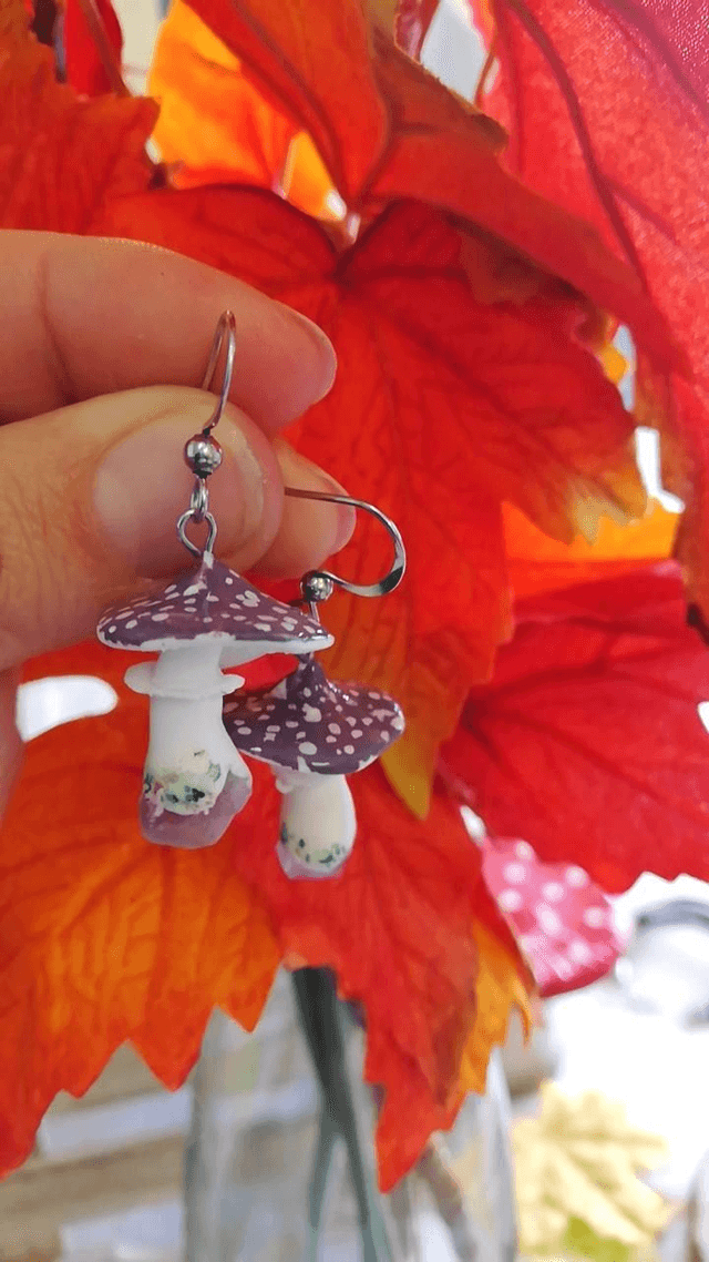 Boucles D'oreilles champignon d'améthyste 