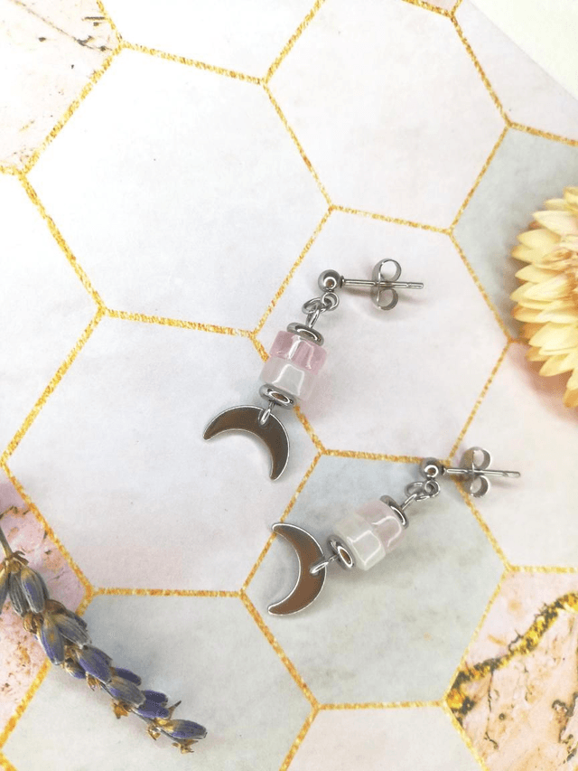 Boucles d'oreilles Luna Ora quartz rose